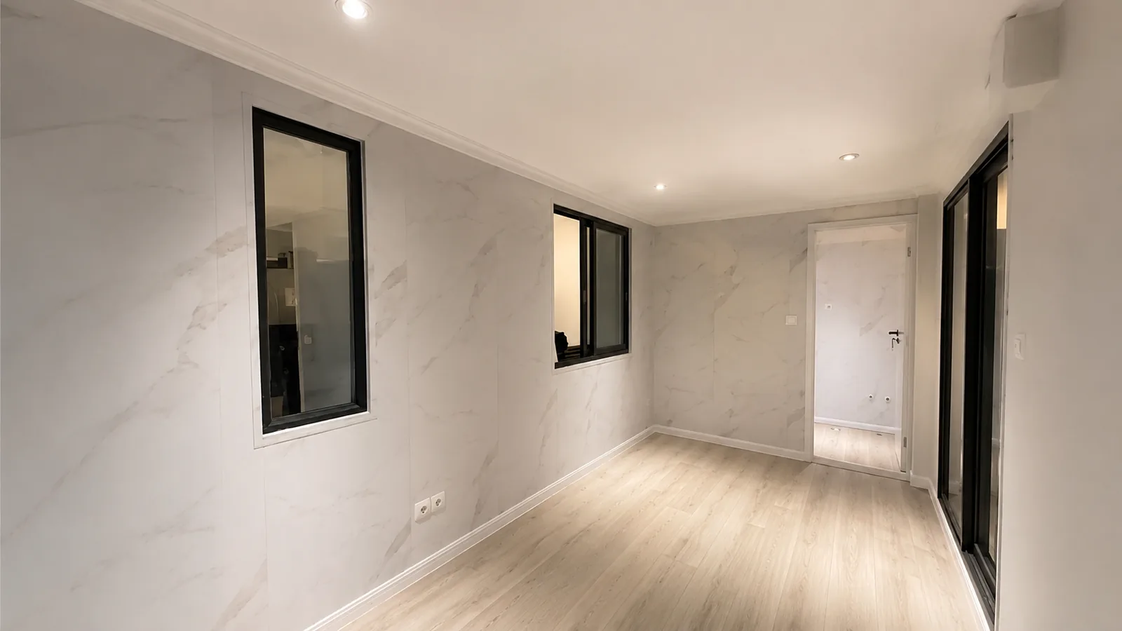 Bedroom · floor-to-ceiling Calacatta marble